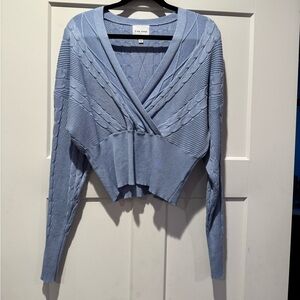 EUC Pink Rose Periwinkle Cropped Long Sleeve Wrap Sweater